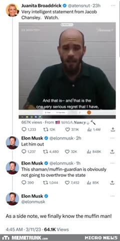 Statement from Jacob Chansley/QAnon Shaman/muffin-guardian