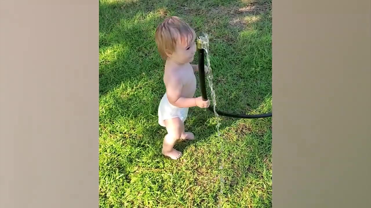 Funny Babies Playing With Water