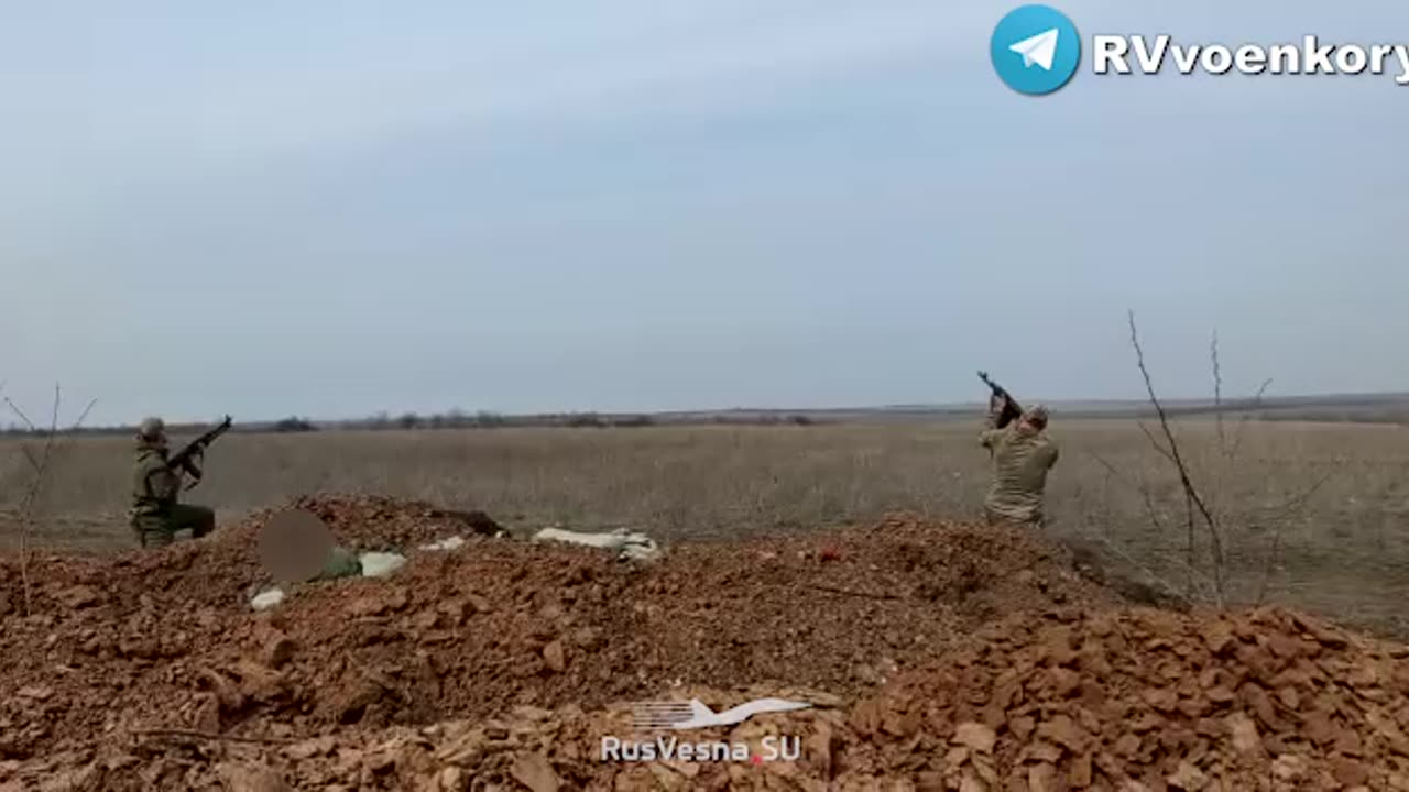 Russian troops shoot down a Ukrainian drone with AK74's