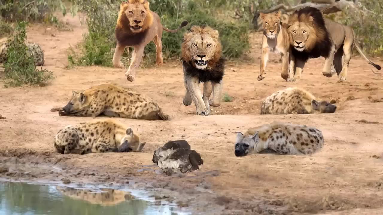 OMG! King Lion destroy Hyena cubs stupid go into his territory! Epic battle of King Lion Vs Hyena