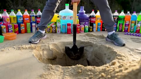 Experiment- Giant Fanta, Mtn Dew, Coca-Cola and Mentos & Popular Sodas in Underground Heart Pipe