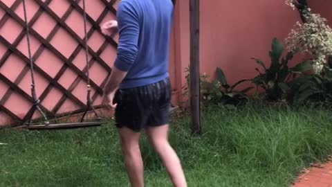 Man Trying Old Swing Takes a Tumble