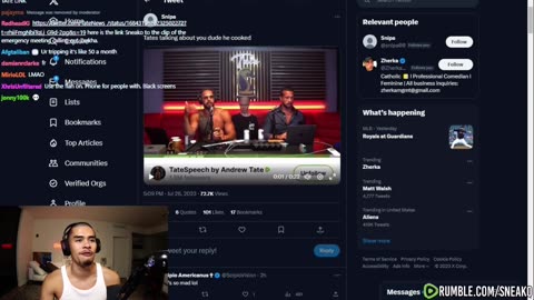SNEAKO reacts to Andrew Tate DISSING ZHERKA