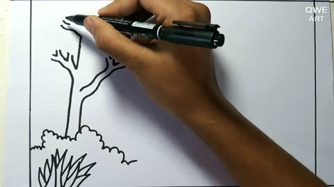 Rainbow Scenery Drawing | Landscape drawing with Mountain and Rainbow - Drawing Class- 12