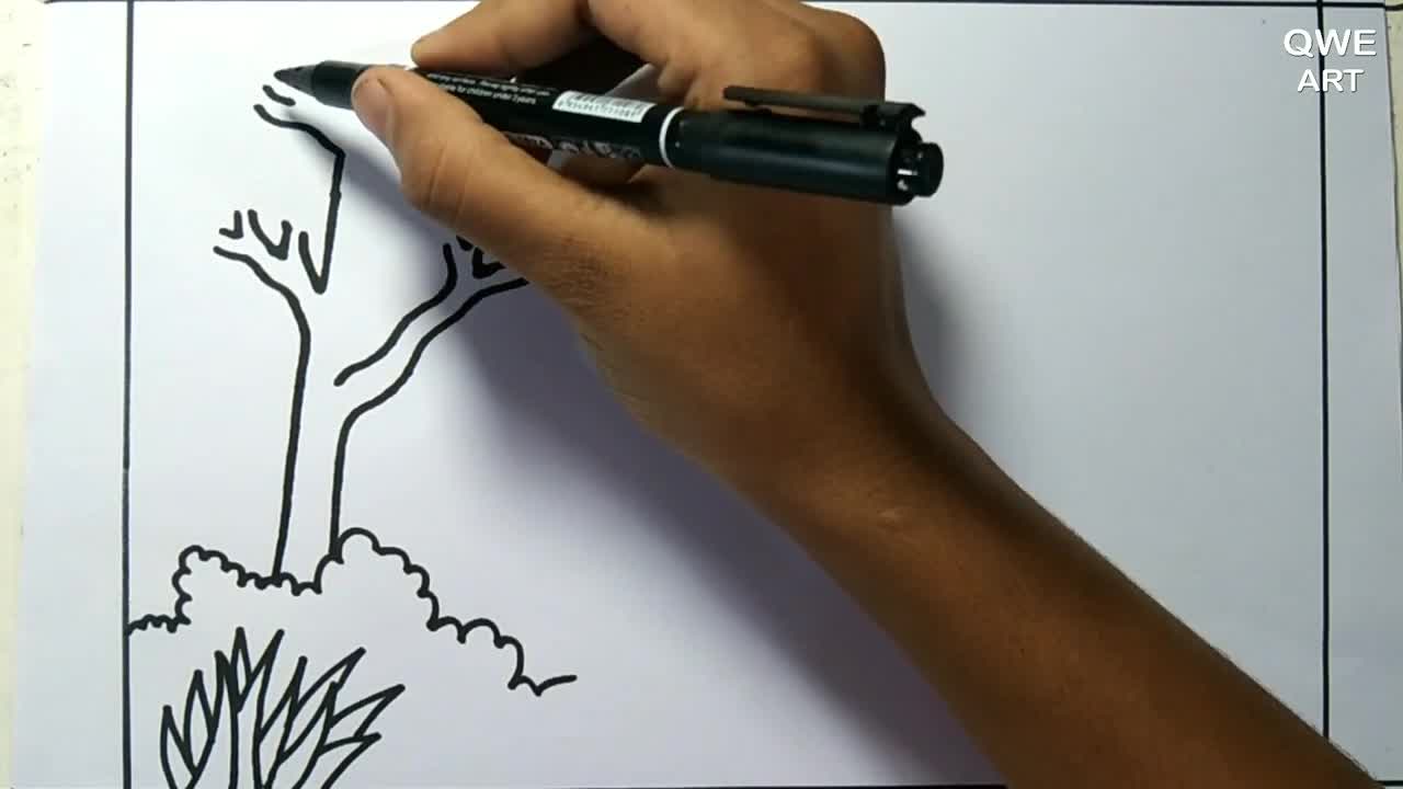 Rainbow Scenery Drawing | Landscape drawing with Mountain and Rainbow - Drawing Class- 12