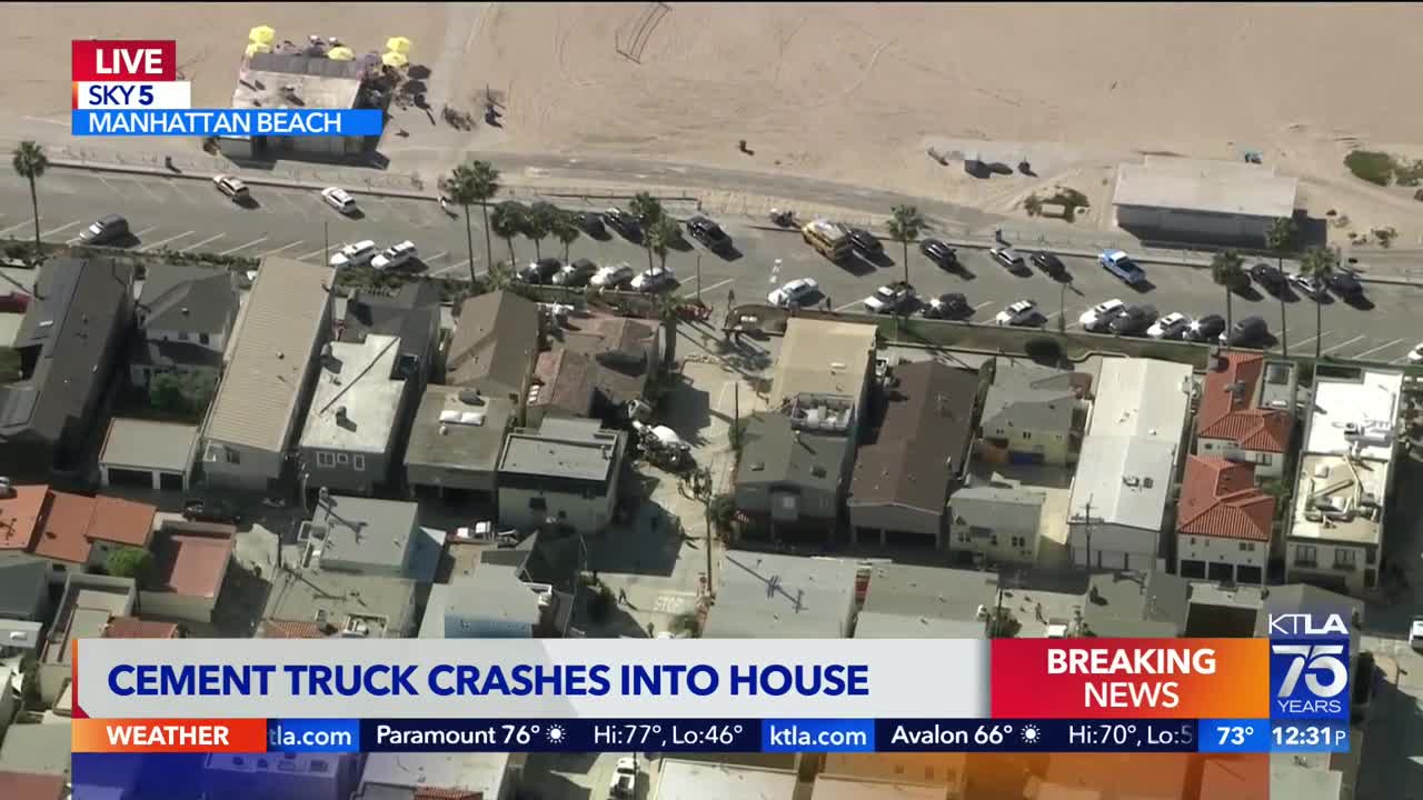 Cement truck crashes into house in Manhattan Beach