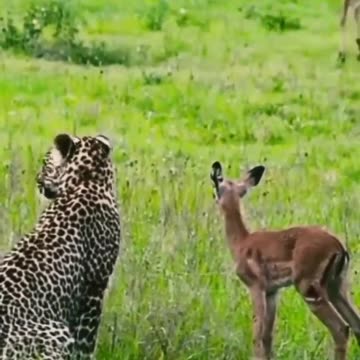 mother impala trying to save her baby from leopard