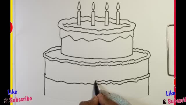 Birthday cake drawing in the card। two layer cake drawing for birthday। make a cake picture drawing