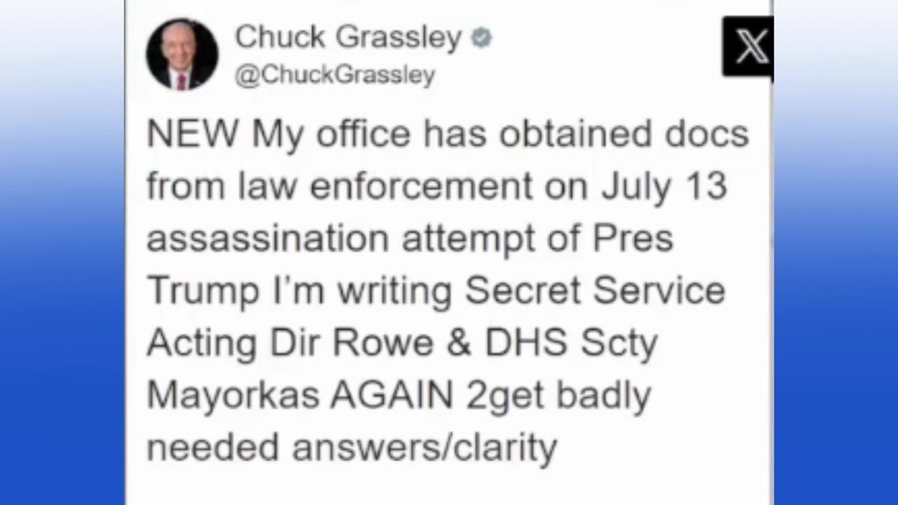 "Iowa Sen. Grassley Releases Shocking Bodycam Footage After Trump Assassination Attempt"