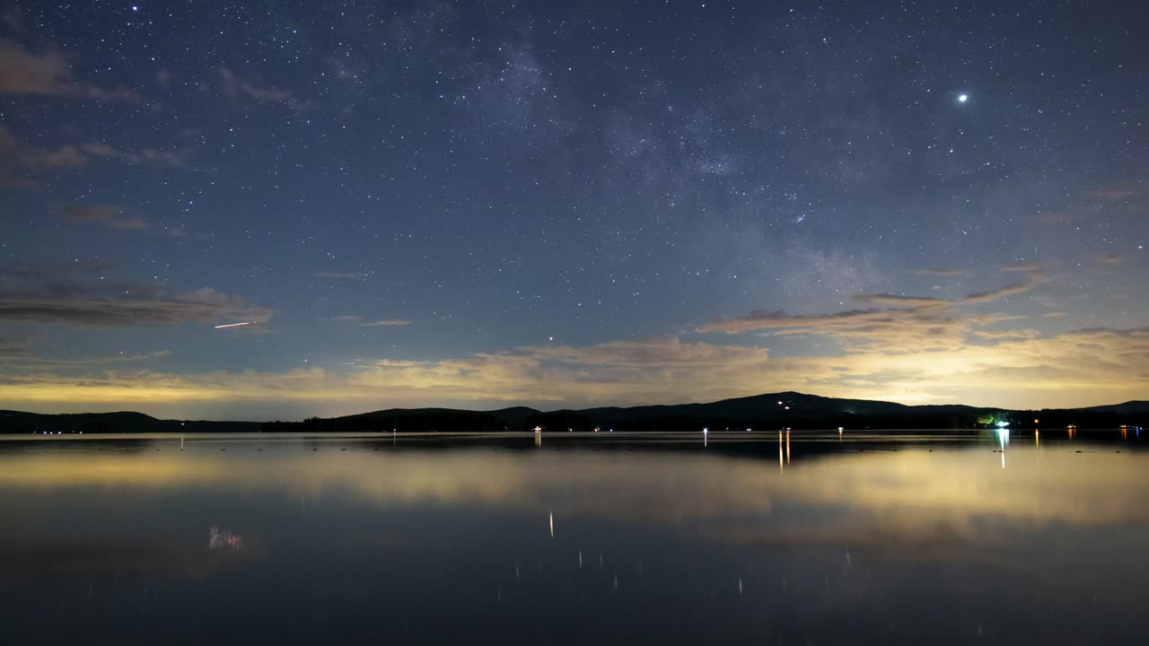 Night Sky With Stars At Calm Lake (Timelapse)