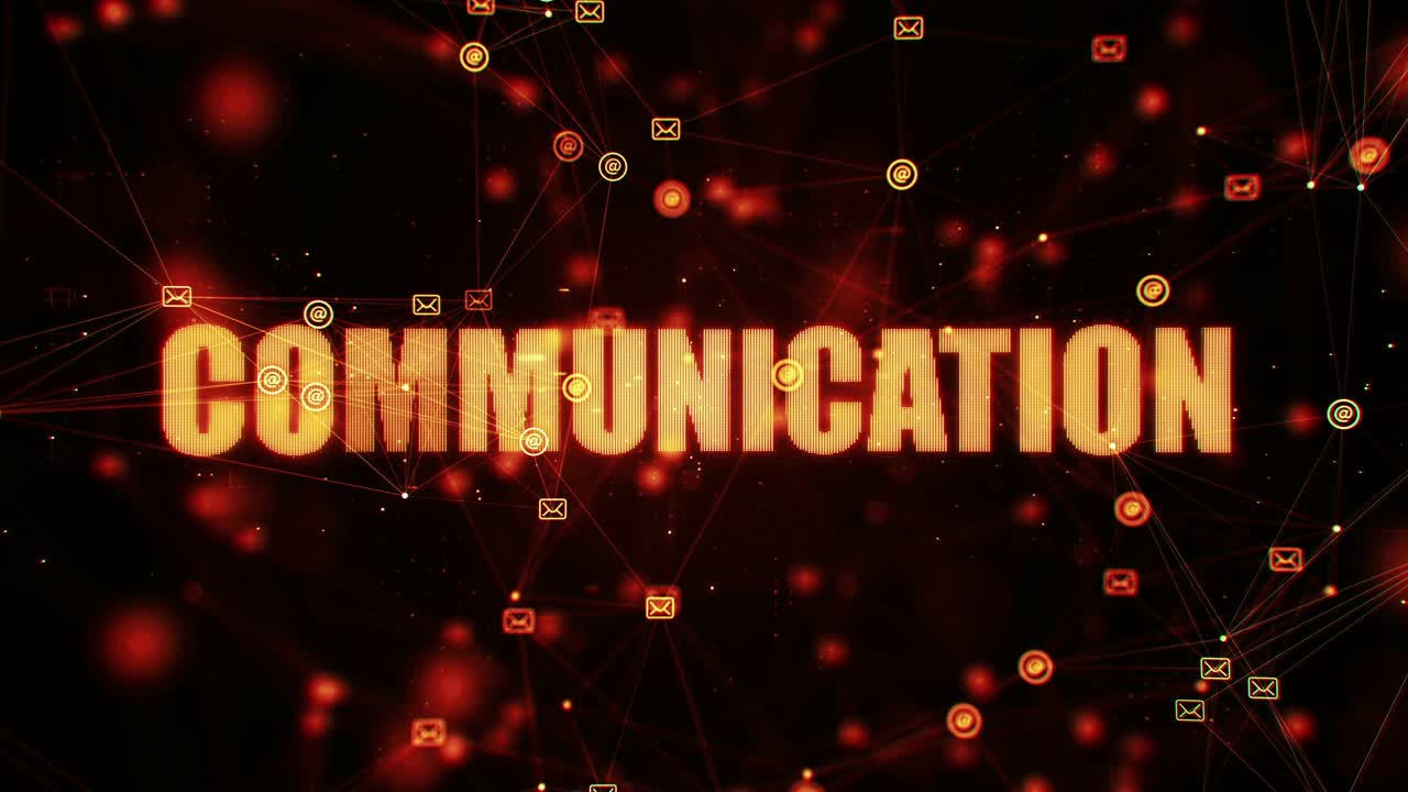 Digital projection of neon abstract geometrical line of communication network