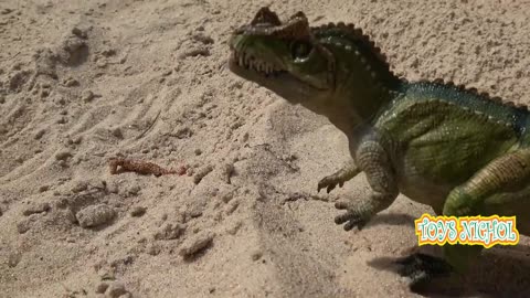 Little Dino Went Into Cave in the Rocks to Avoid Attacks from Big Dinos