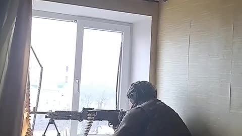 Ukrainian Machine Gunner Laying Down Lead