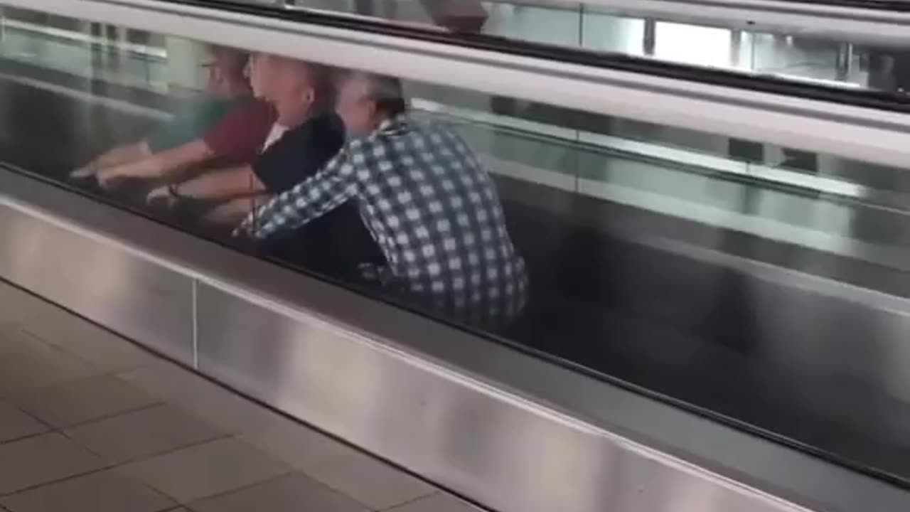 My friends doing boating in airport .