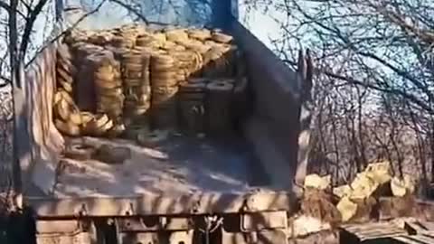 Unloading anti-tank mines in Ukraine.