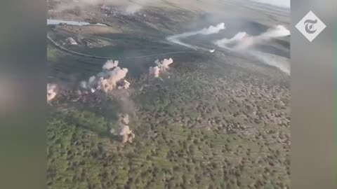 Russian tank column blown up.