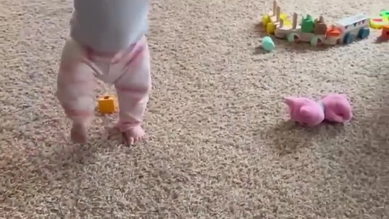 Adorable Fluffy Cat Helps Baby Take First Steps