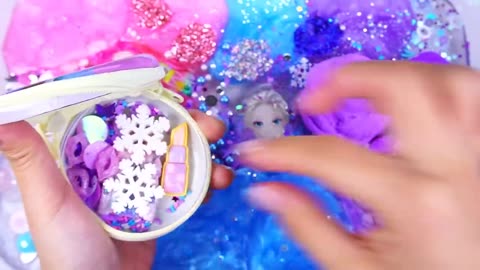 Frozen Galaxy Slime Mixing Random Cute shiny things into slime #ASMR #slime #엘사슬라임 ,Sap 06 2023