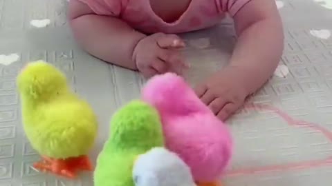 Cute baby play with animes