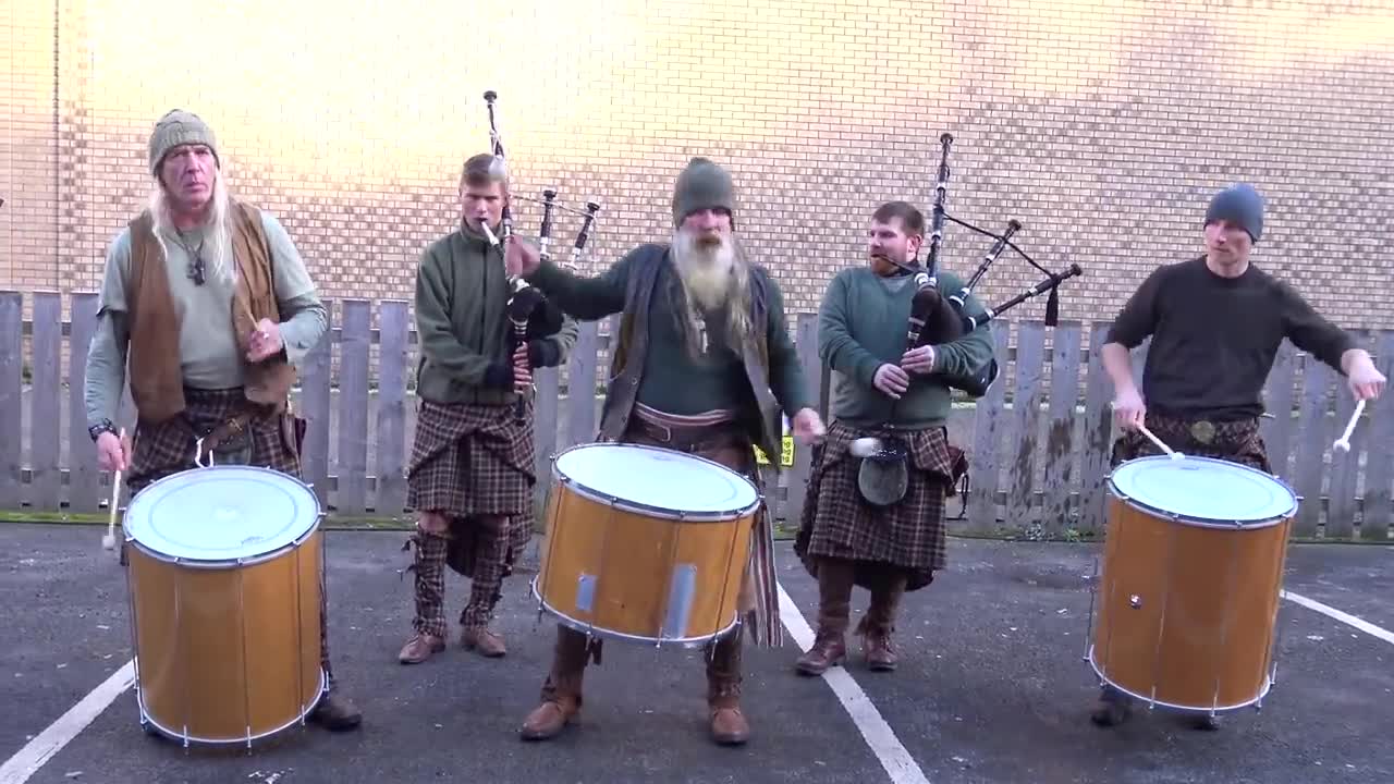 Scottish tribal pipes & drums band Clanadonia playing "Ya Bassa" during St Andrew's Day event 2019