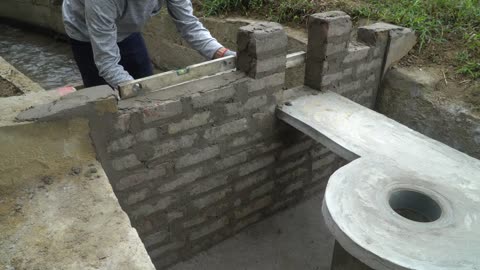 Unique mini-hydroelectric construction with one turbine and two units