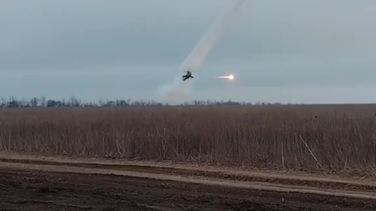 Ukrainian Attack Helicopters Firing on Russian Lines