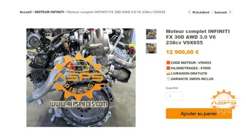 AEPSPIECES.COM - Moteur complet INFINITI FX 30D AWD 3.0 V6 238cv V9X655