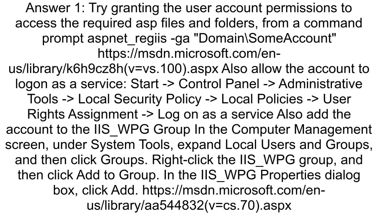 Changing IIS application pool idenity from built in account to custom account causes 503 error