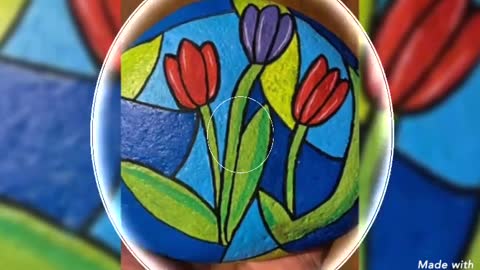 Unique floral & flower rock and stone painting ideas