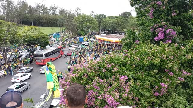 Mar de verde e amarelo em frente a portaria do CTA