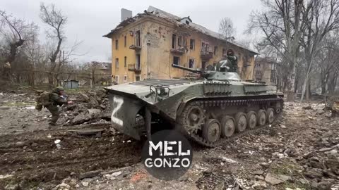 BMP-1 of Russian troops with additional armor and skirts.