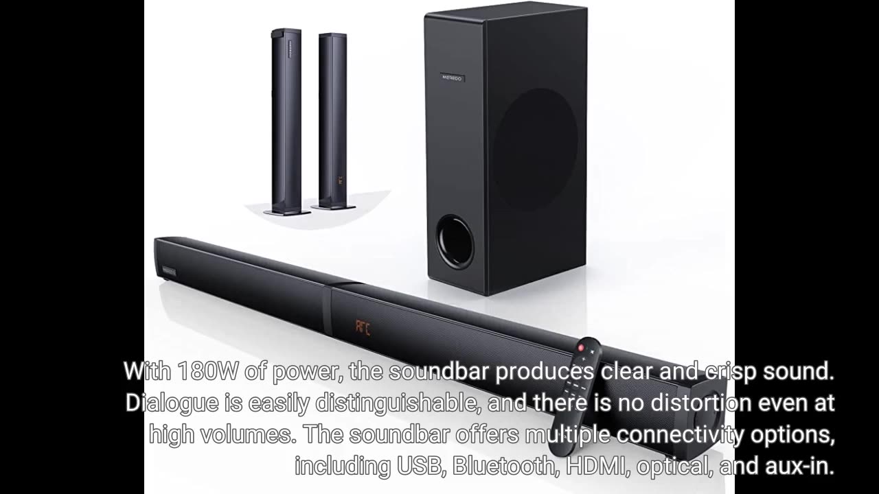 SHARP HTSBW110 2.1 Soundbar 180 W USB Bluetooth HDMI Optical Aux-In (3.5 mm) Width 80 cm