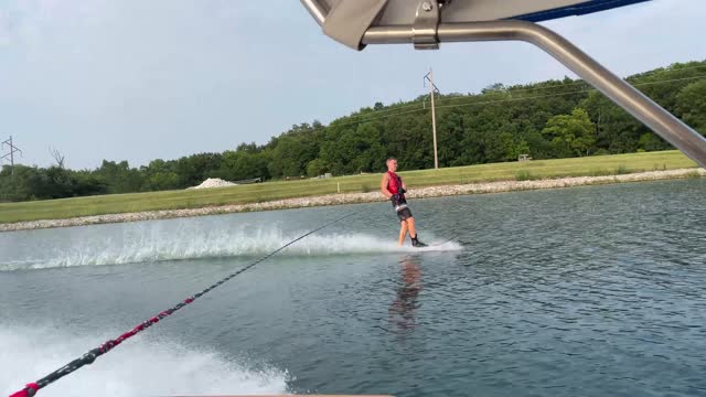 Elite Water-Skier Slalom Skiing