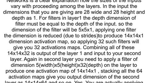 Dimensions in convolutional neural network