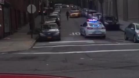 Car Fleeing from Cops Hits Every Parked Car on the Block (Alternate Angle)