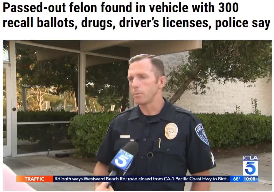 Passed-out felon found in vehicle with 300 Cali recall ballots