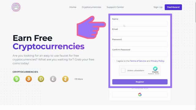 FaucetCrypto - Rejestracja