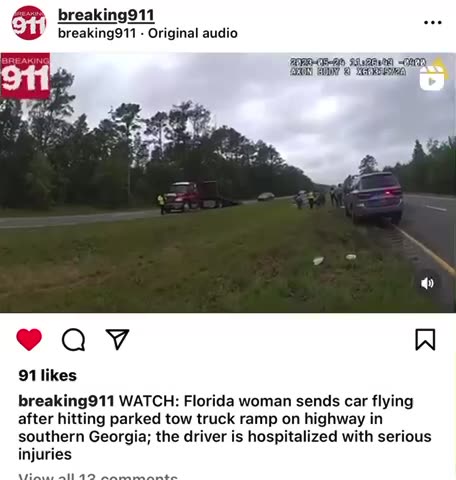 Lady hits parked tow truck on highway