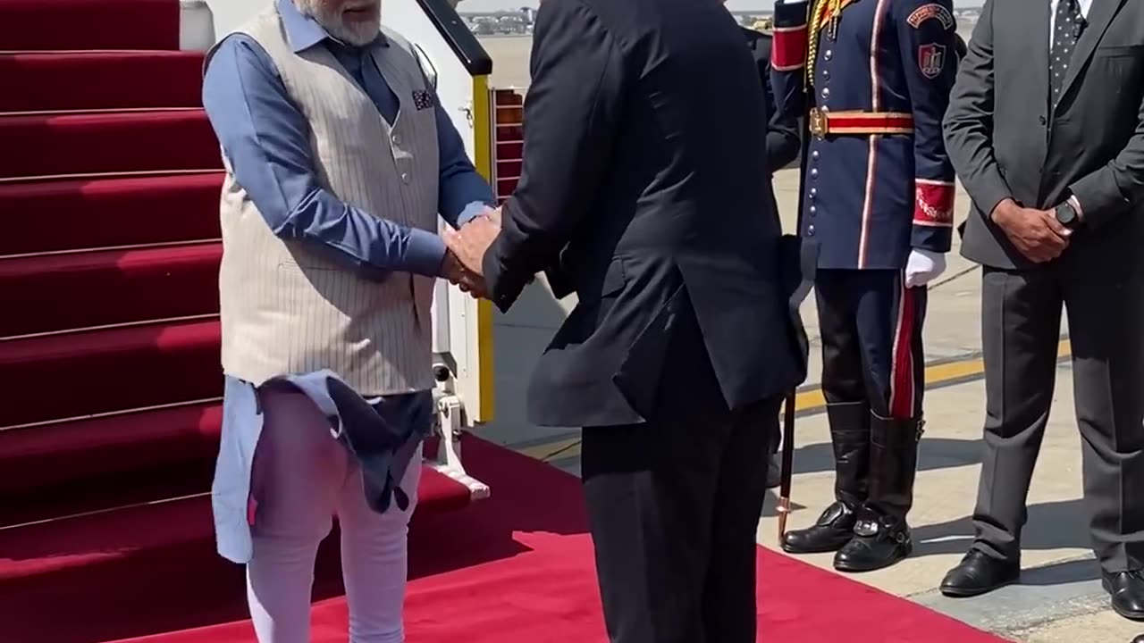 Prime minister of Egypt receives pm modi upon his arrival in cairo