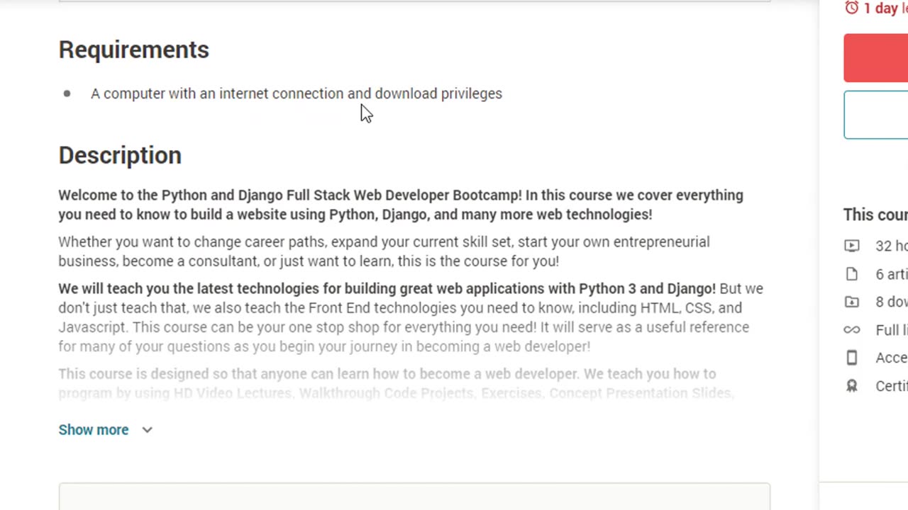 Buying Udemy Python Django Full Stack Web Developer Bootcamp Course