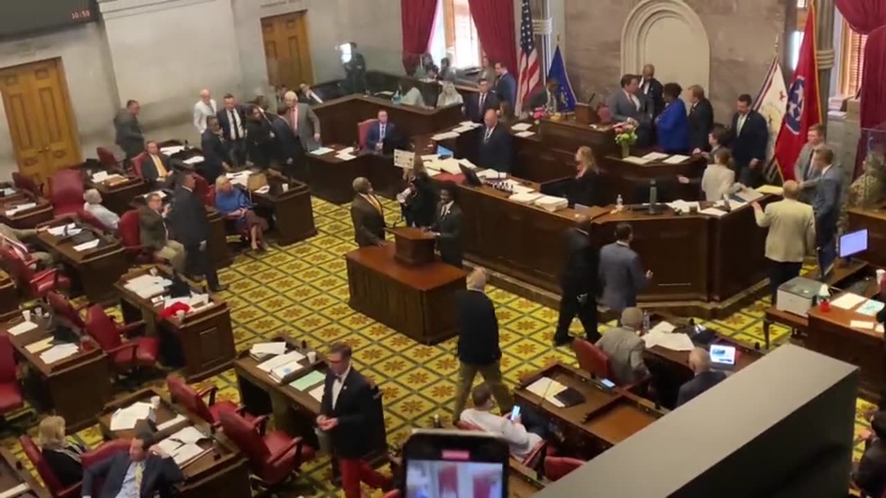 Leftist and transgender insurrectionists storming the Tennessee Capitol building Today.