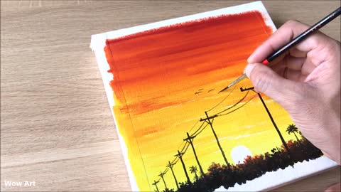 Daily Challenge #34 / Easy Art / Power lines at sunset painting