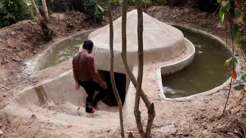 Build Swimming Pool Around Secret Underground House in Wild On Dry Season