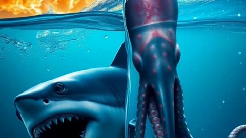 🦈Great White Shark vs Giant Squid: Clash of Ocean Titans🦑 #facts #wildlifebattle