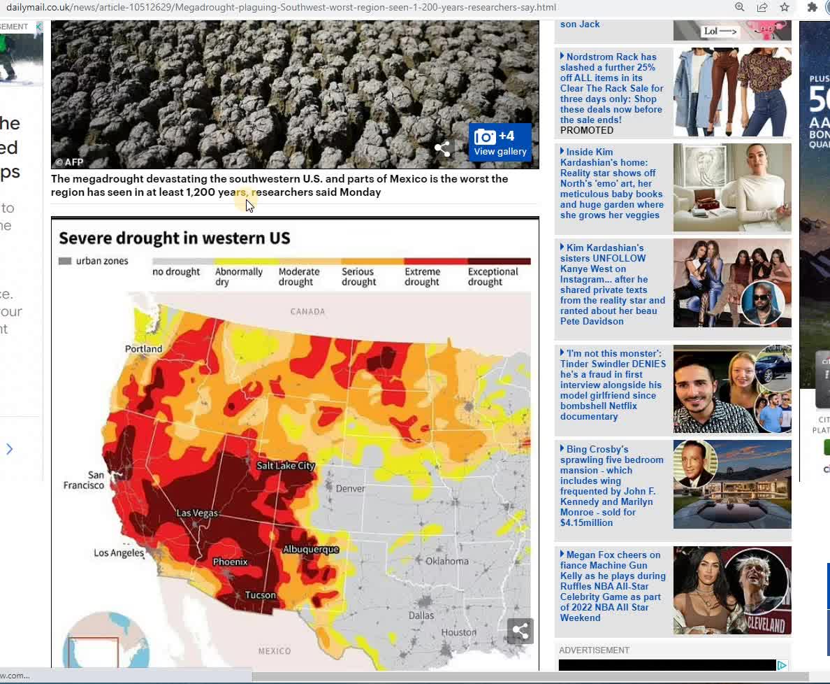 U.S. SW IS EXPERIENCING A MEGA DROUGHT WHOSE WATER SUPPLIES 70 MIL & ELECTRICITY FOR 5.8 MIL