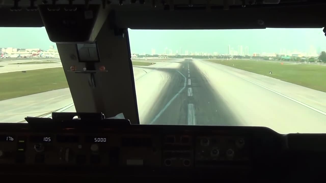 Boeing 747 Cockpit View - Take-Off from Miami Intl