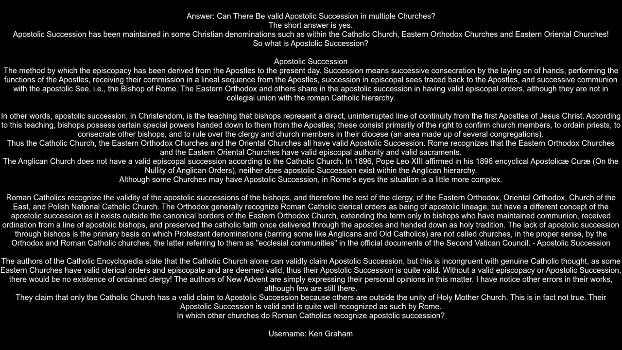 Can There Be valid Apostolic Succession in multiple Churches