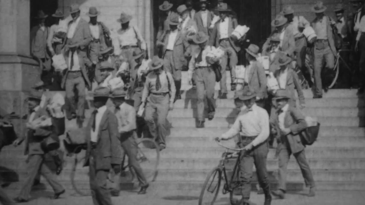 Carriers Leaving Building, United States Post Office (1903 Original Black & White Film)