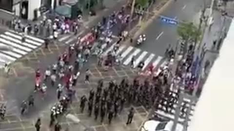 In Peru, the army performs a parade and positioning to