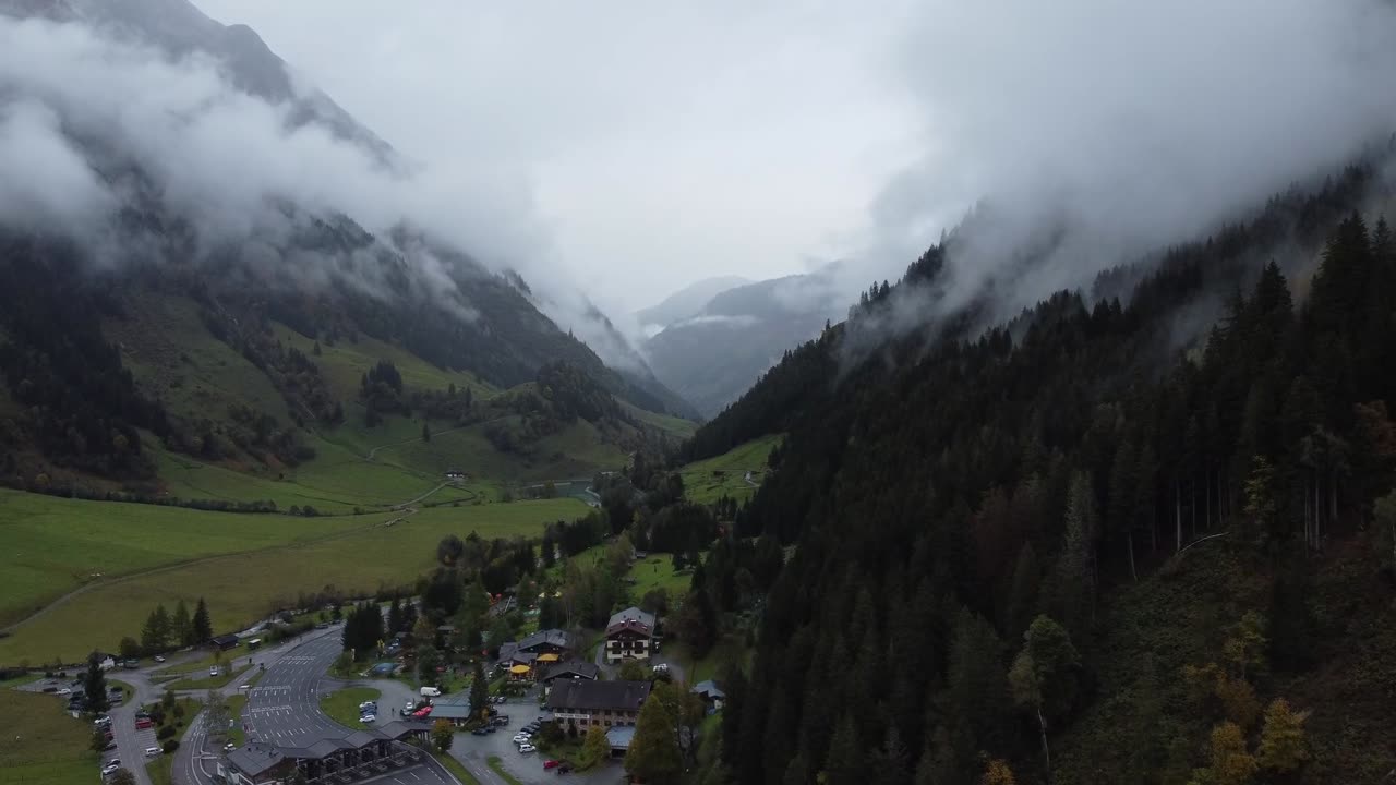 Drone Footage of Foggy Mountain